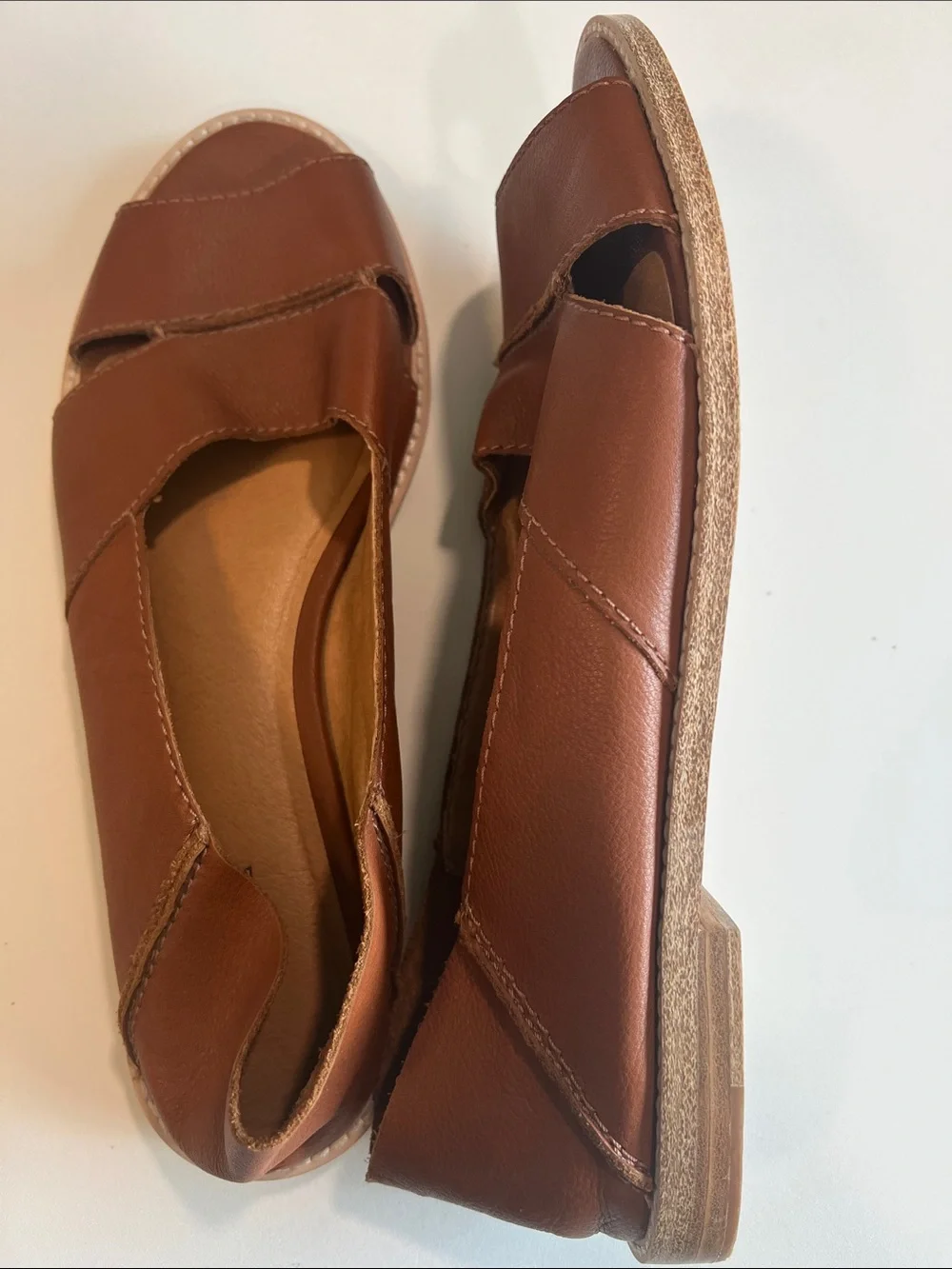 Kelsie Dagger - 10, Open-Toe Brown Women's Sandals, Flats, genuine leather